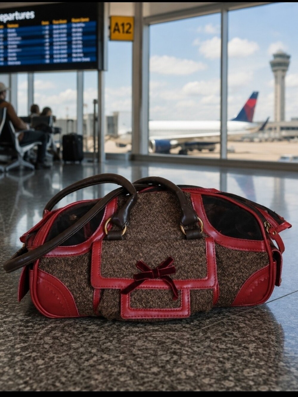 Pet Dog Cat Carrier Airplane Travel Road Trip Crate Soft Sided Wooly Brown Red